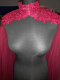 Wine Red Bridal Cape Veil: Gothic Lace High Neck Wedding Cloak