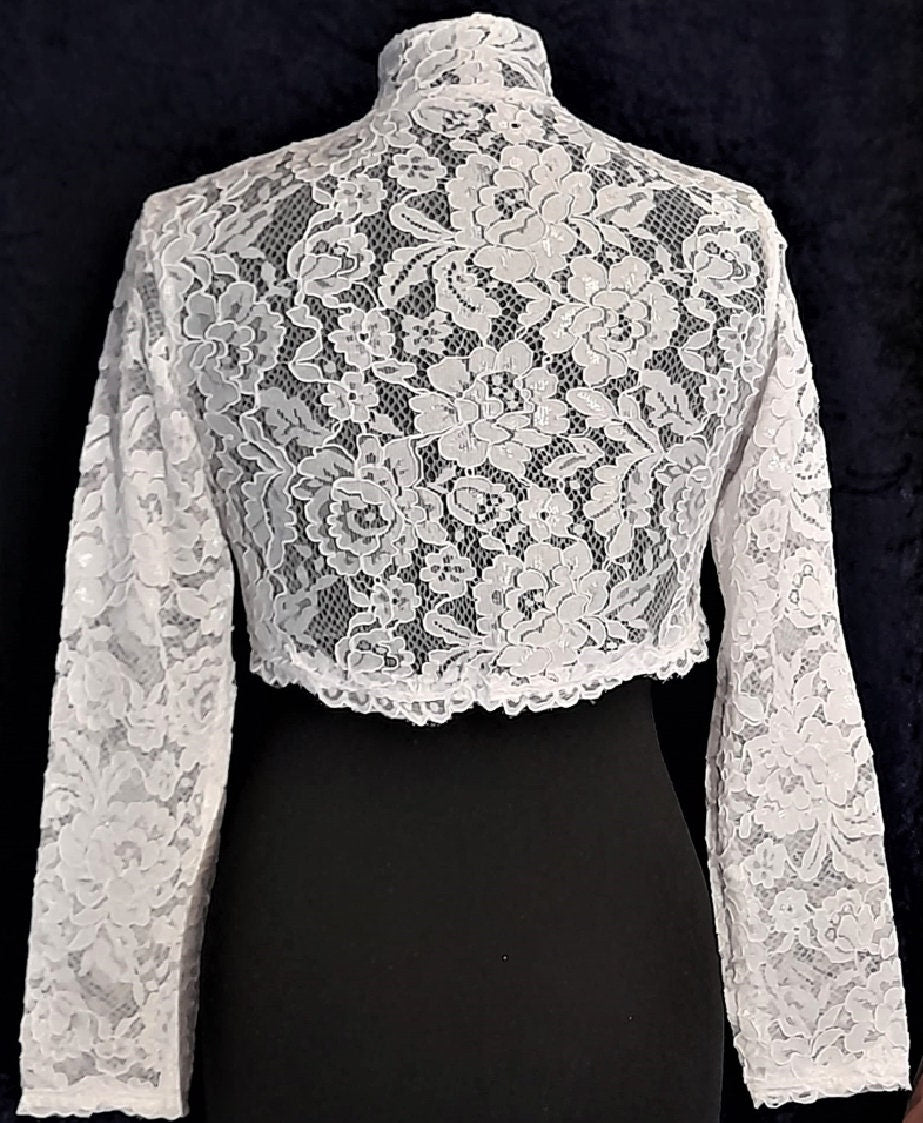 White Or Ivory Lace Bolero,Long Sleeve Jacket,Bridal Bolero