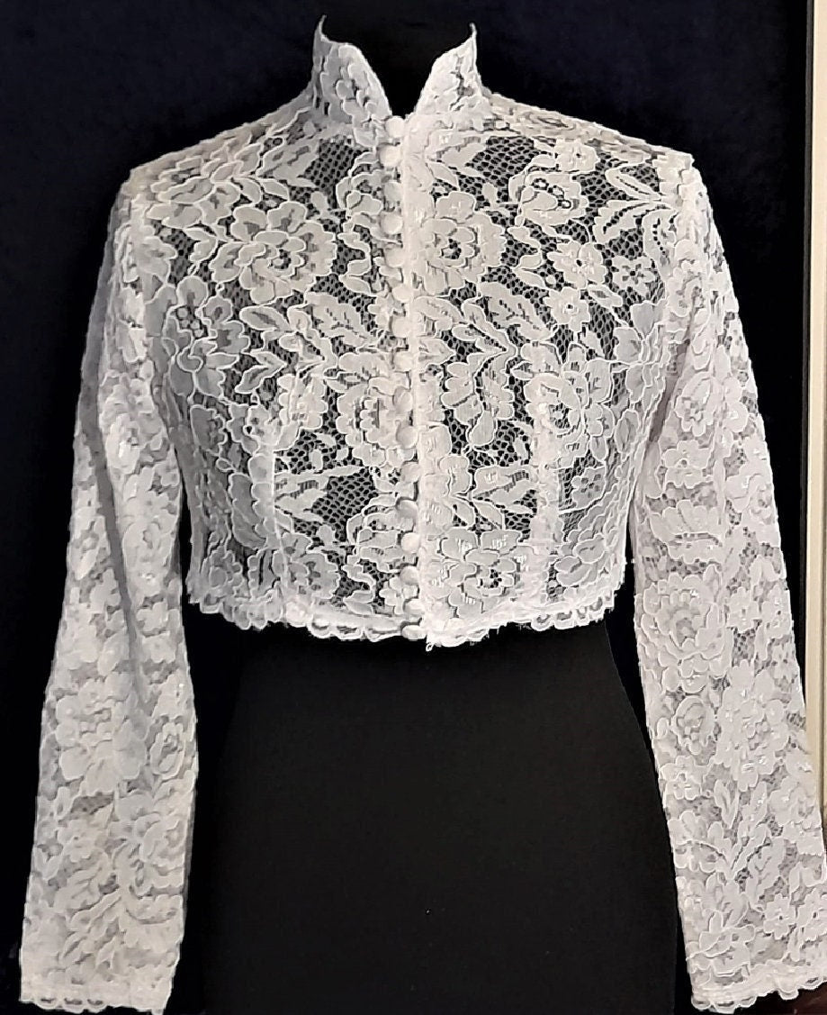 White Or Ivory Lace Bolero,Long Sleeve Jacket,Bridal Bolero