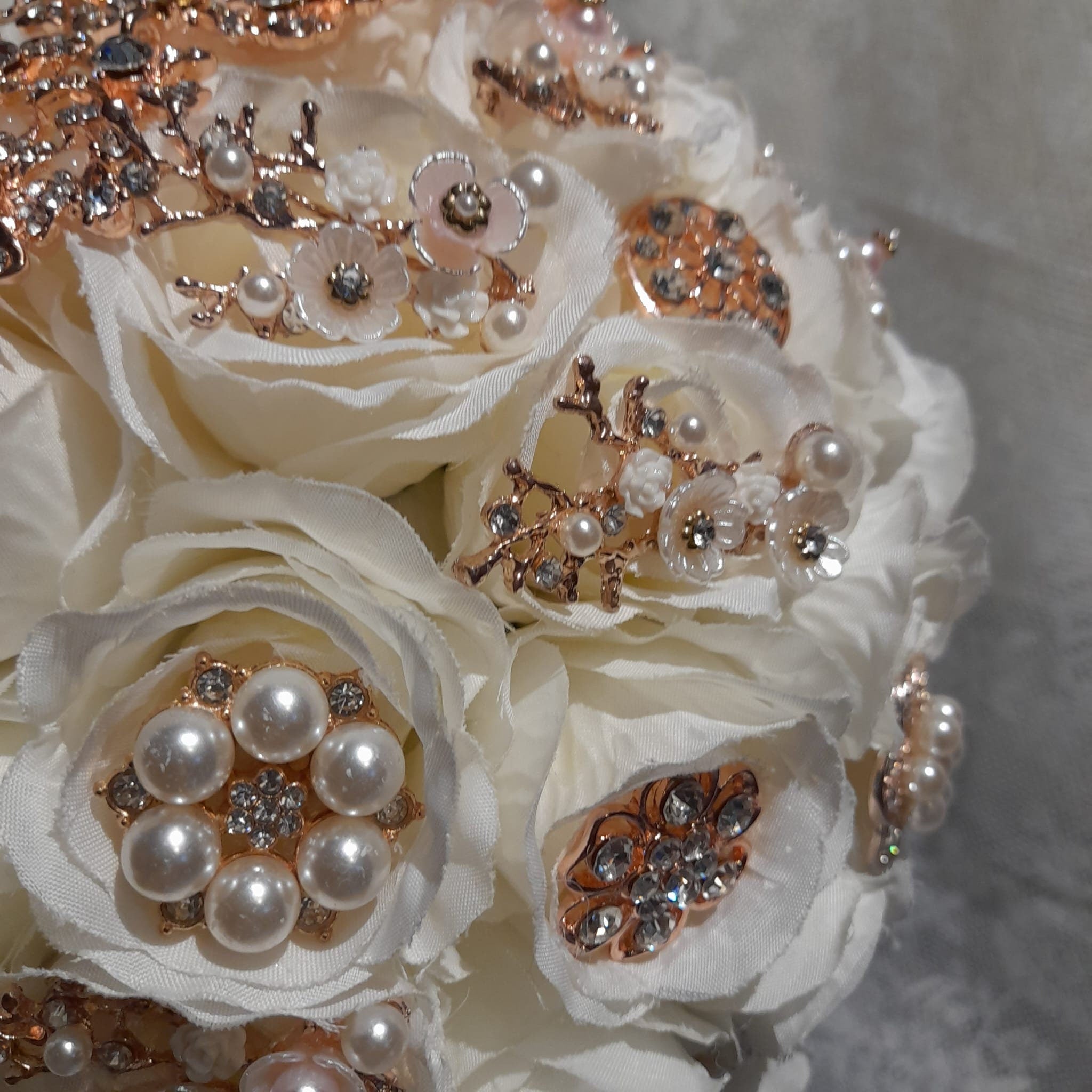 Rose Gold Brooch Wedding Bouquet: Handmade Silk Flower Bridal Bouquet