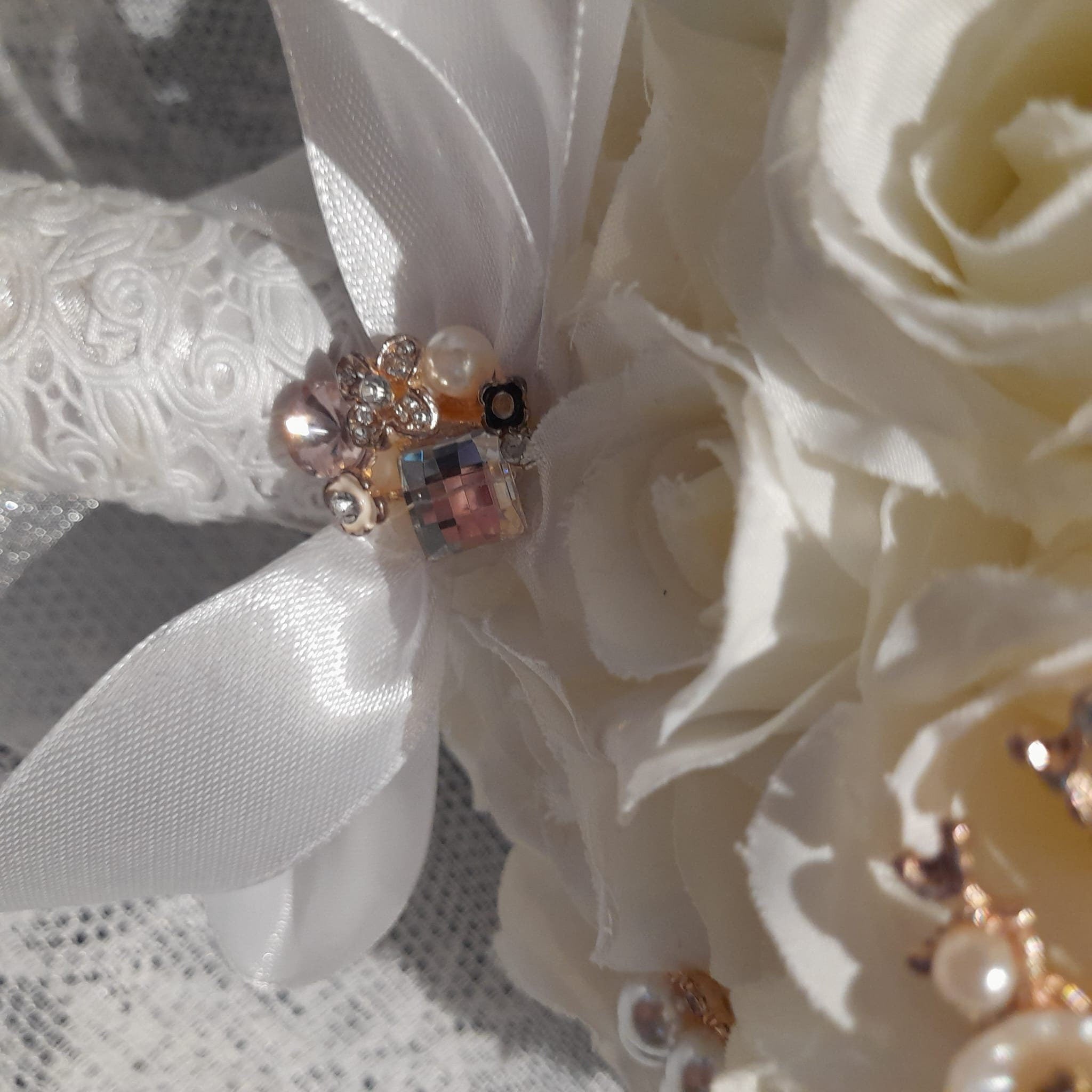 Rose Gold Brooch Wedding Bouquet: Handmade Silk Flower Bridal Bouquet
