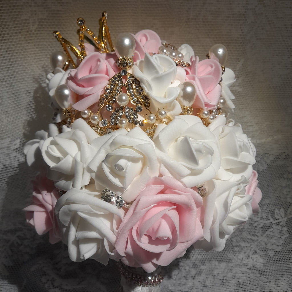 Pink Brooch Bridal Bouquet: Artificial Flower Sparkle
