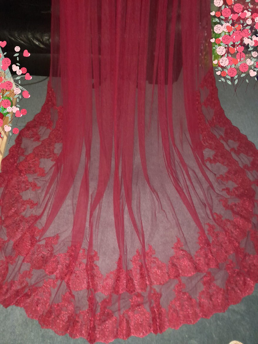 Wine Red Bridal Cape Veil: Gothic Lace High Neck Wedding Cloak