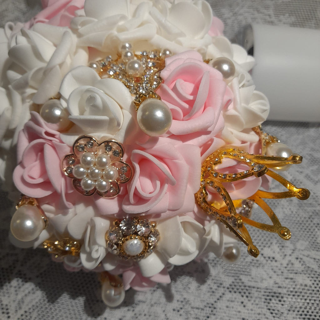 Pink Brooch Bridal Bouquet: Artificial Flower Sparkle