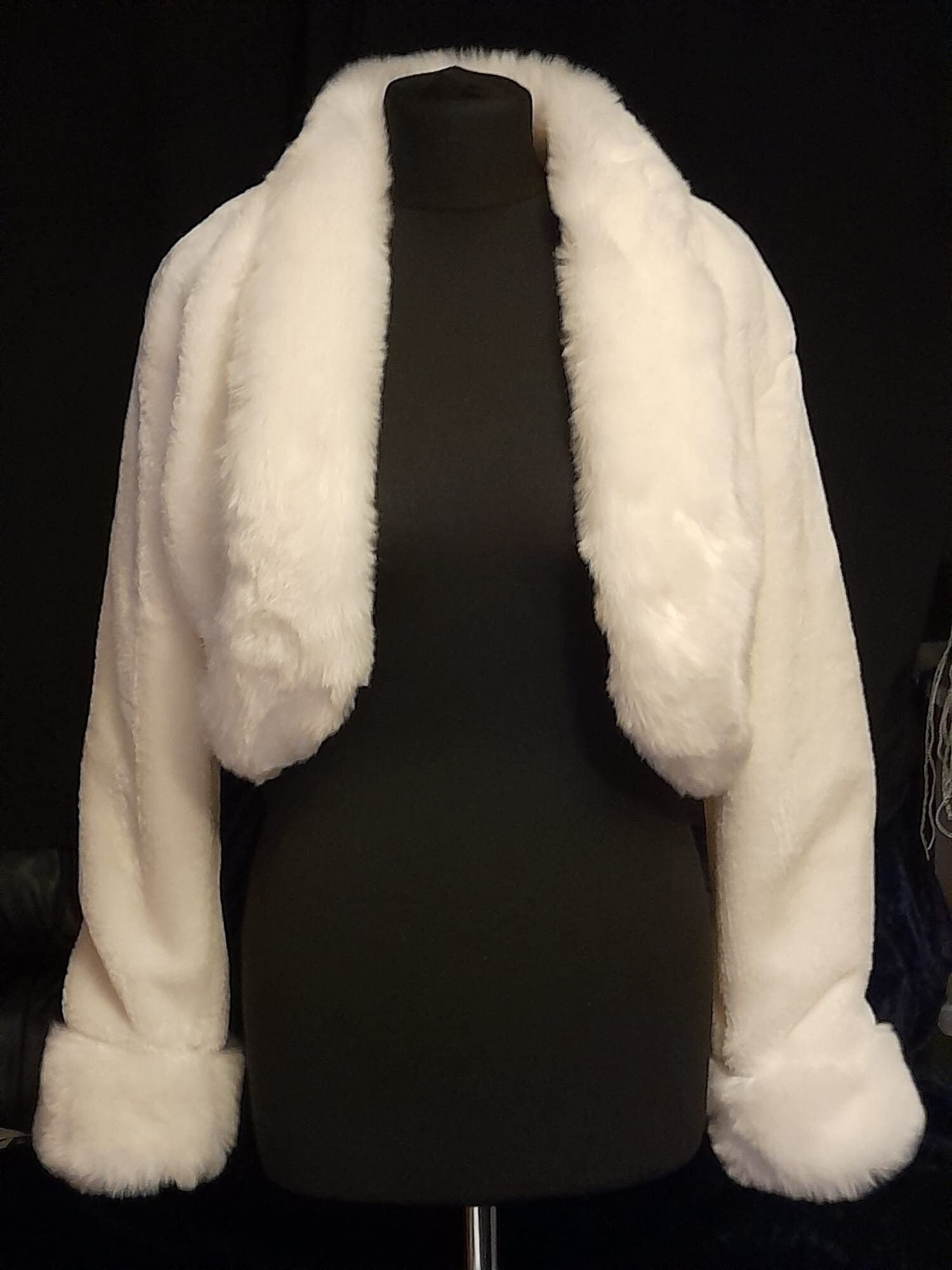 Ivory Faux Fur Bolero,Long Sleeve Jacket,Winter Shawl