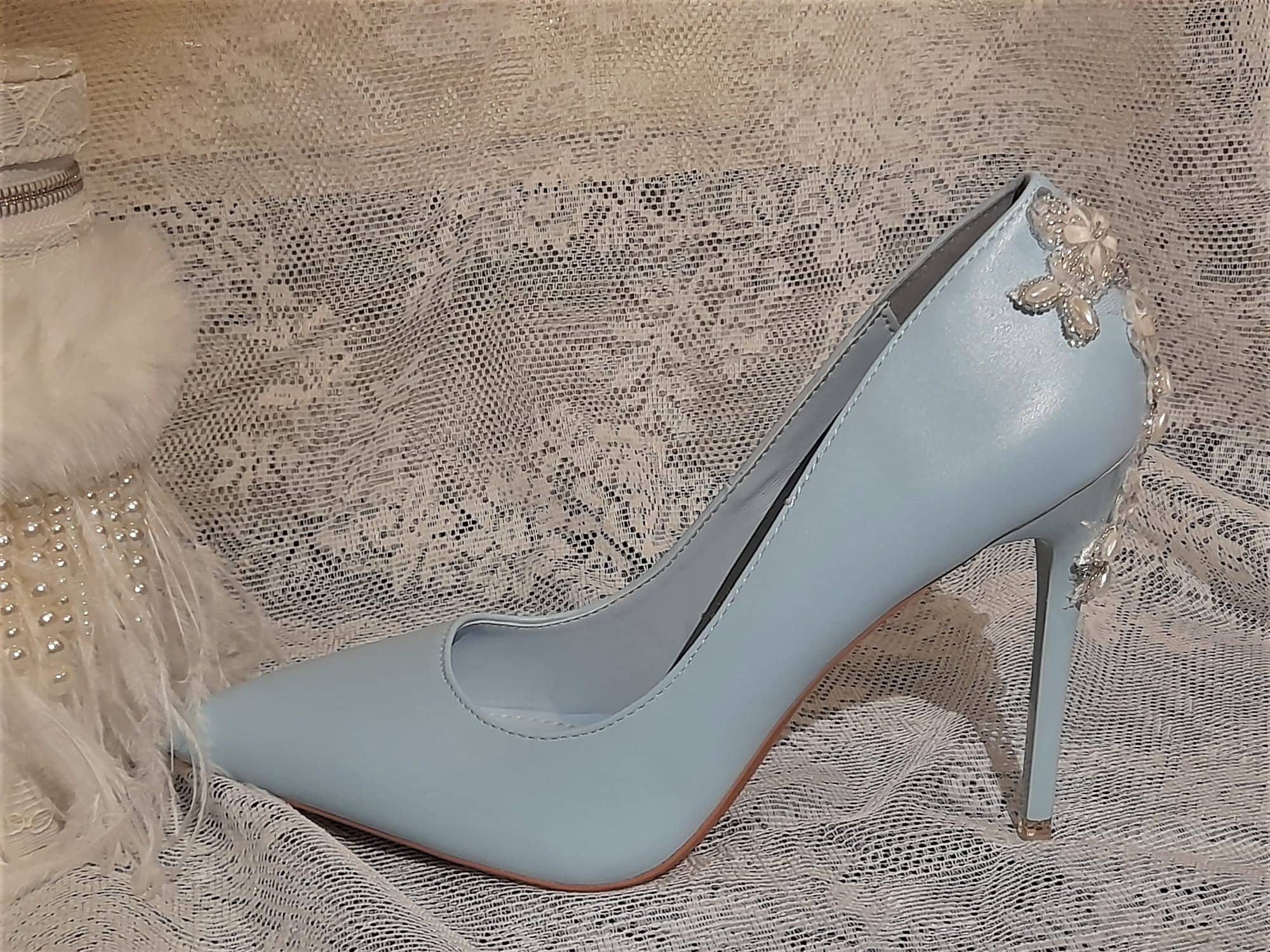 Blue Floral Embellished Wedding Shoes: Bridal Something Blue