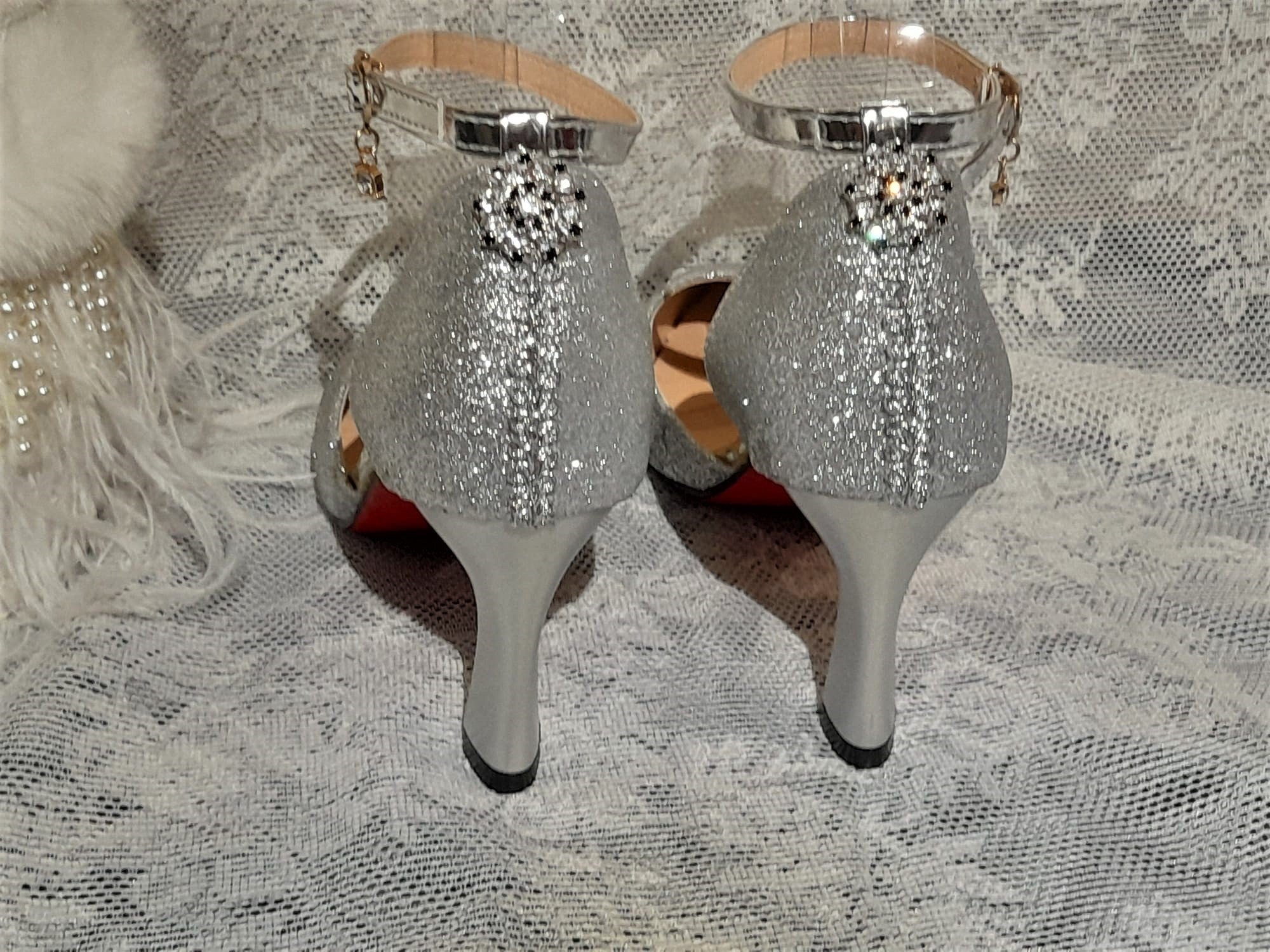 Silver Glitter Bridal Shoes,Wedding Sandals,Bridesmaid Shoes