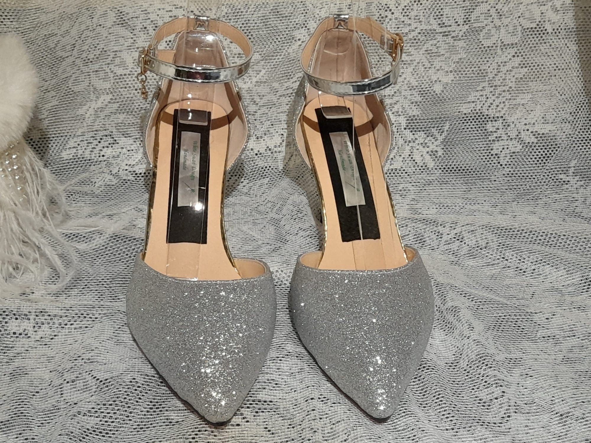 Silver Glitter Bridal Shoes,Wedding Sandals,Bridesmaid Shoes