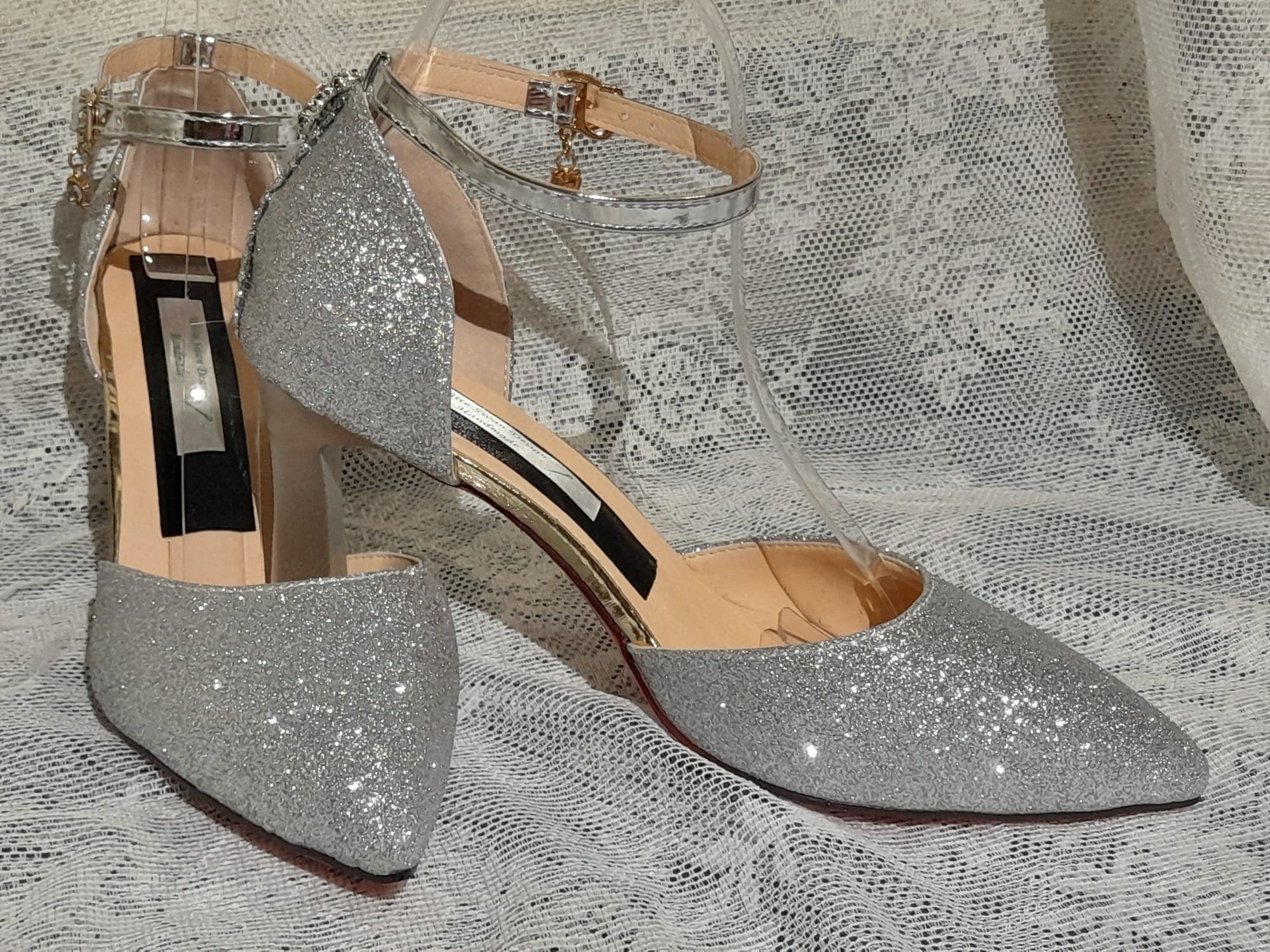 Silver Glitter Bridal Shoes,Wedding Sandals,Bridesmaid Shoes