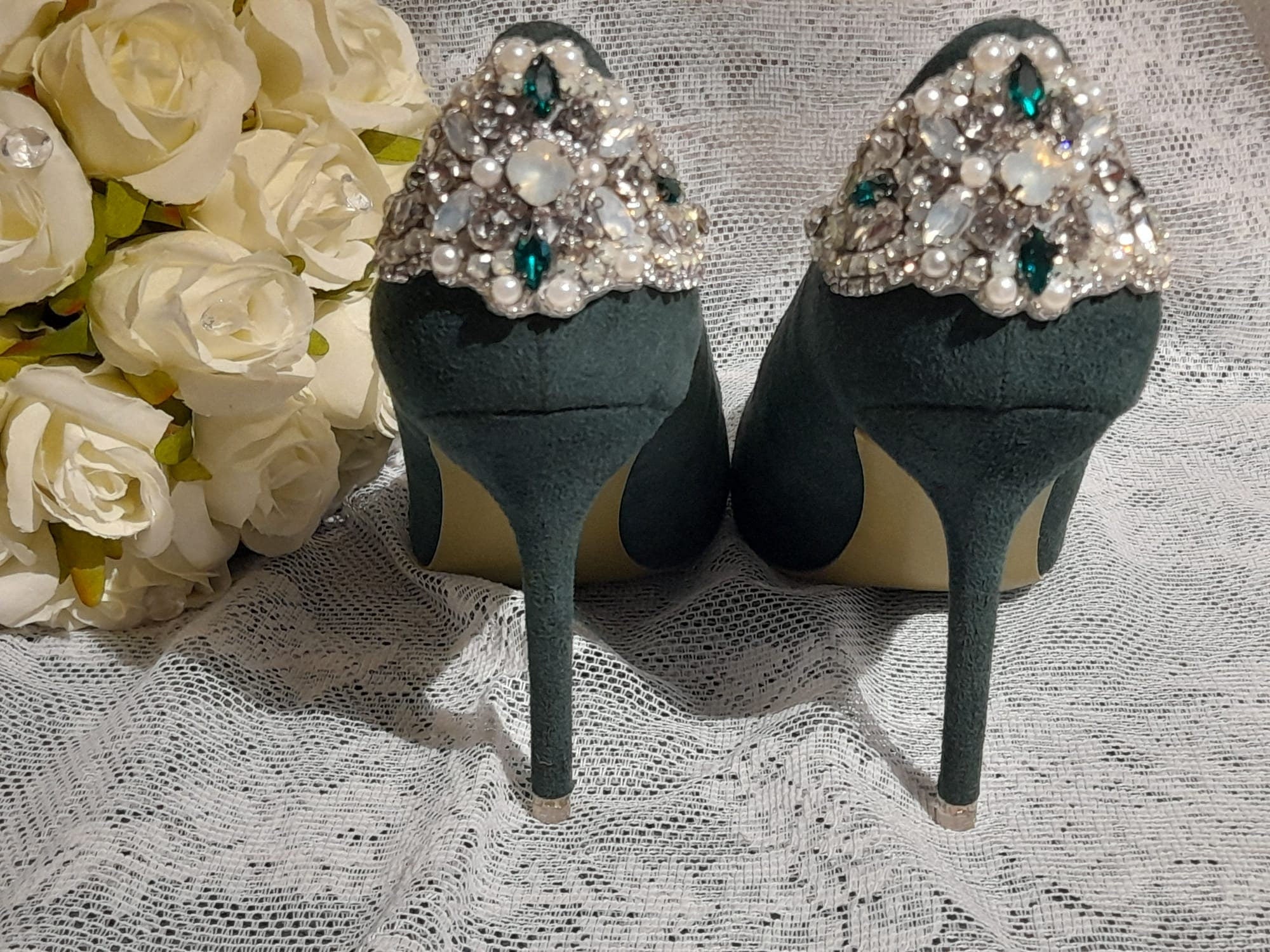 Forest Green Shoes,Decorated Wedding Heels,Shoes For Bridesmaid