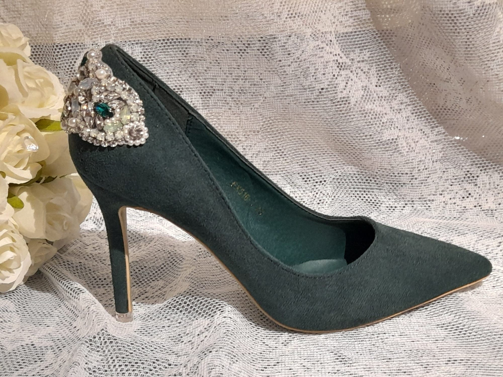 Forest Green Shoes,Decorated Wedding Heels,Shoes For Bridesmaid