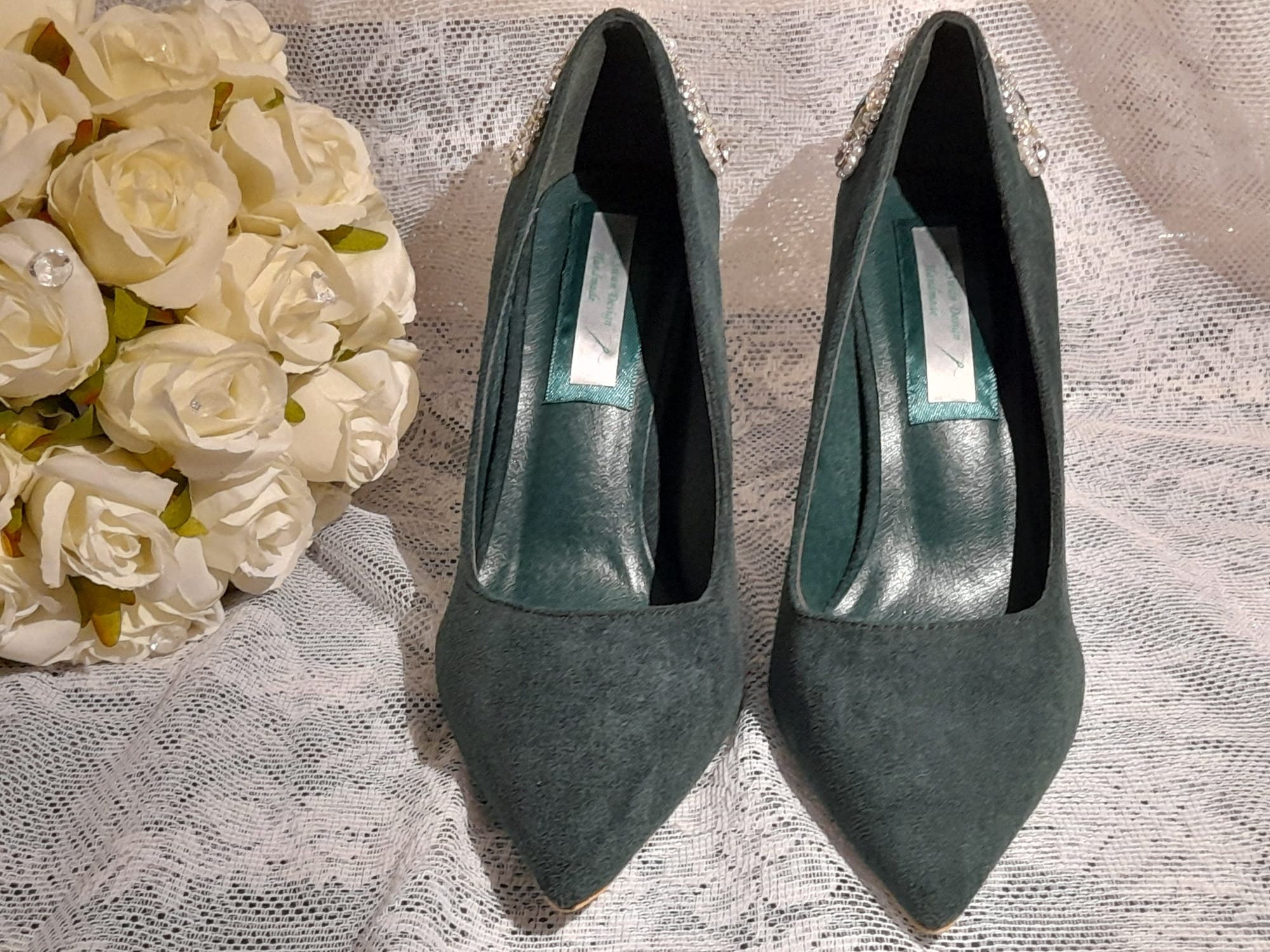 Forest Green Shoes,Decorated Wedding Heels,Shoes For Bridesmaid