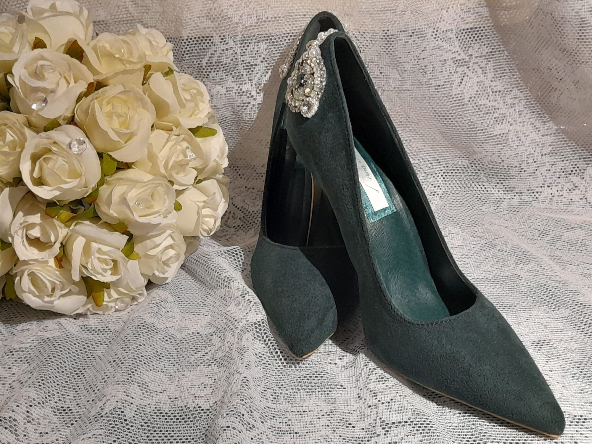 Forest Green Shoes,Decorated Wedding Heels,Shoes For Bridesmaid