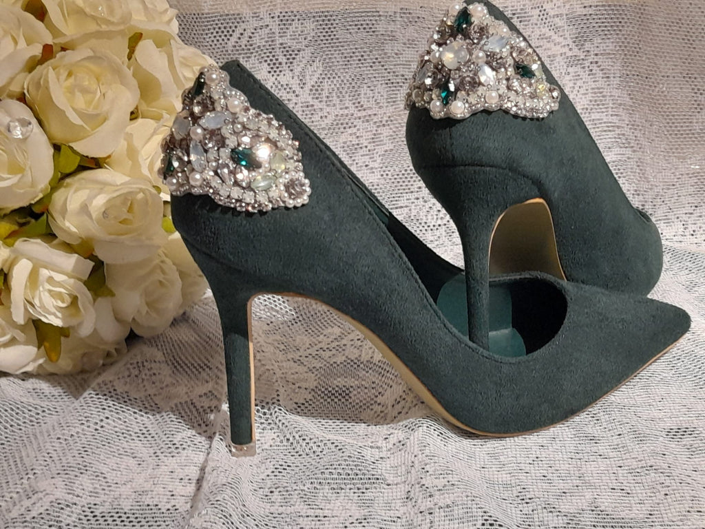 Forest Green Shoes,Decorated Wedding Heels,Shoes For Bridesmaid