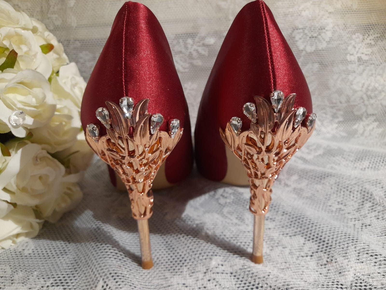 Wine Red Satin Wedding Shoes: Elegant Evening Heels