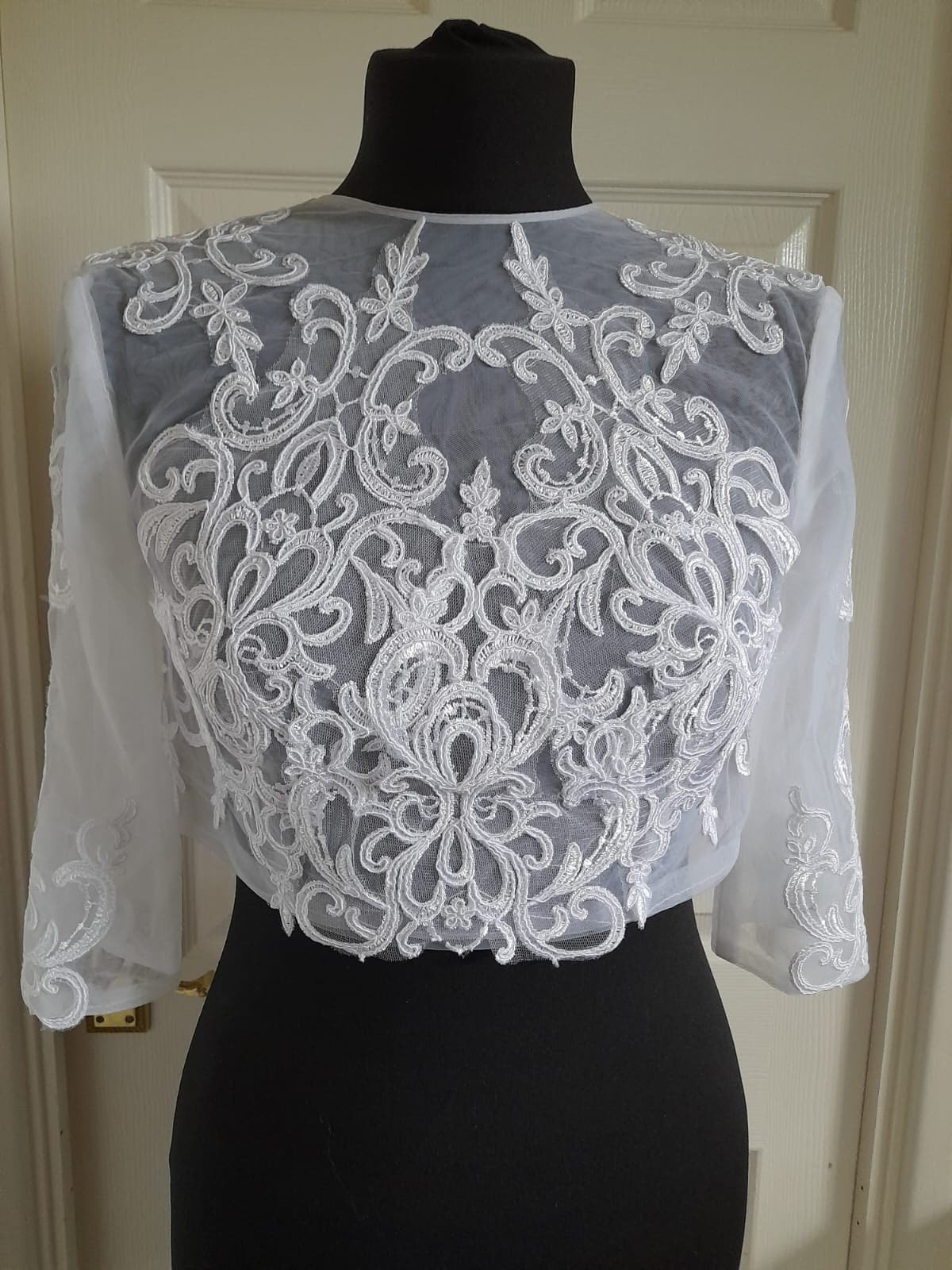White Lace Bolero,3/4 Sleeve Jacket,Formal Bolero