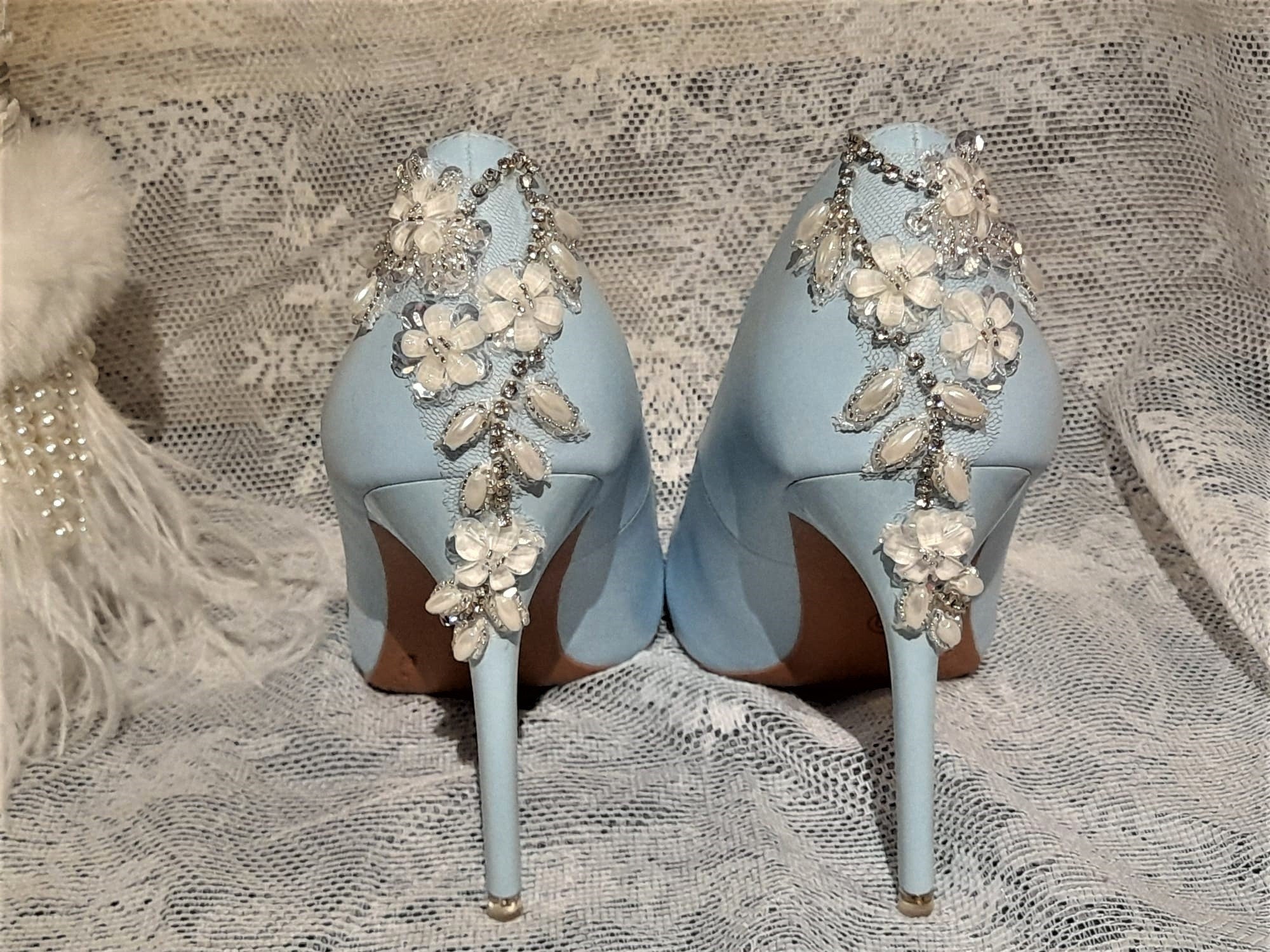 Blue Floral Embellished Wedding Shoes: Bridal Something Blue