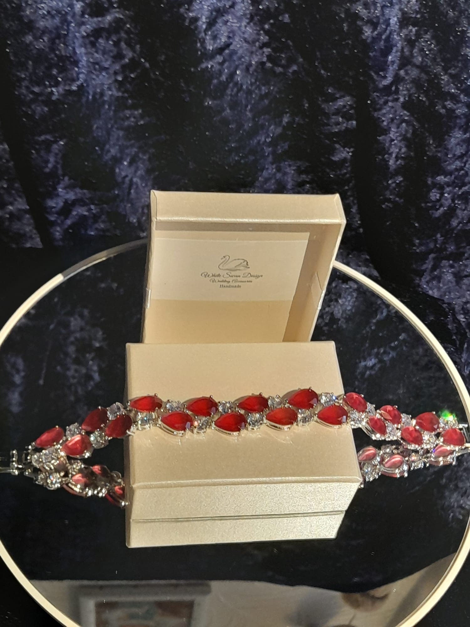 Red Bracelet,Silver Bridal Bracelet,Gift For Her