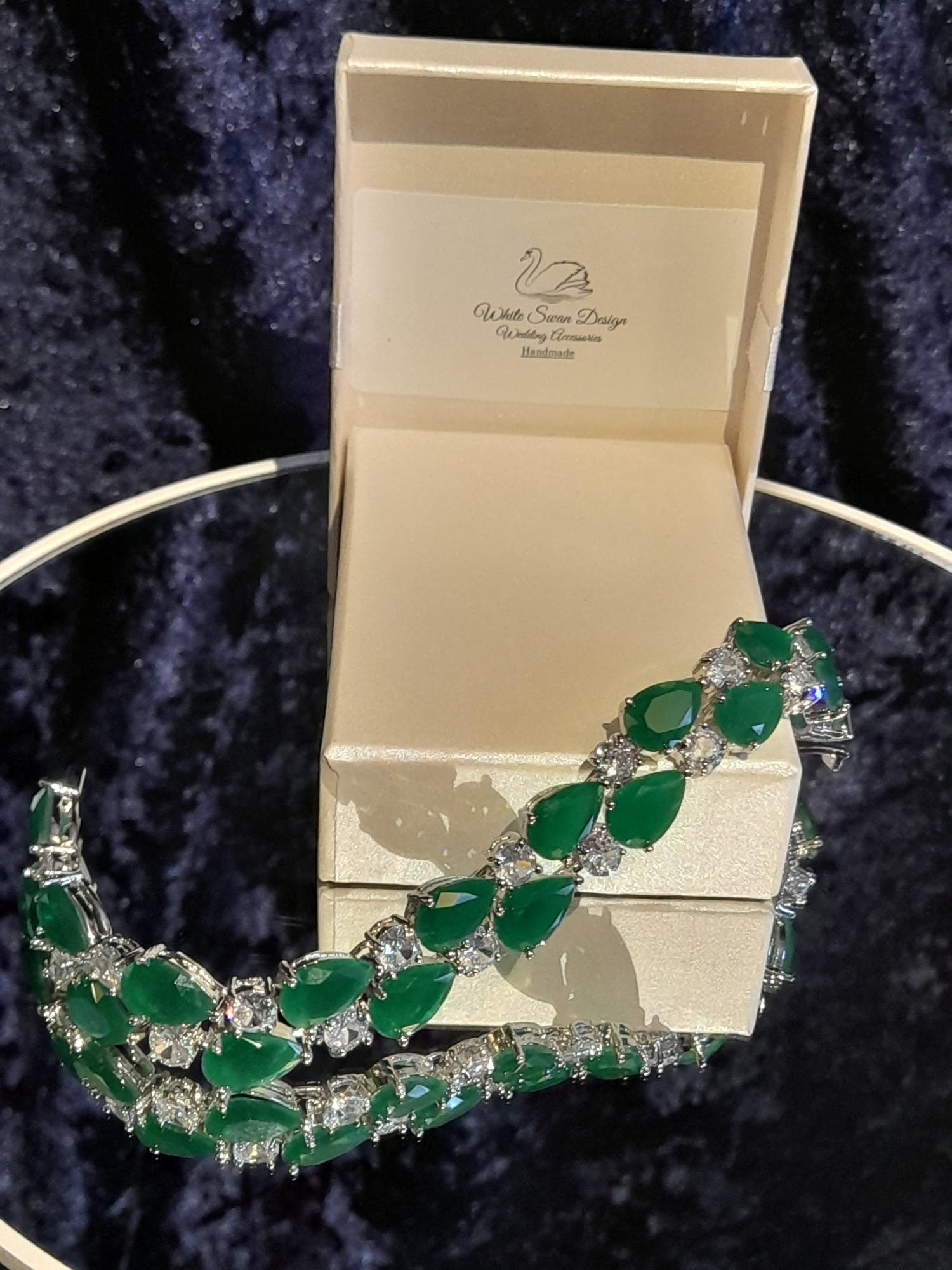 Emerald Green Cubic Zirconia Bracelet: Silver Bridal Jewelry