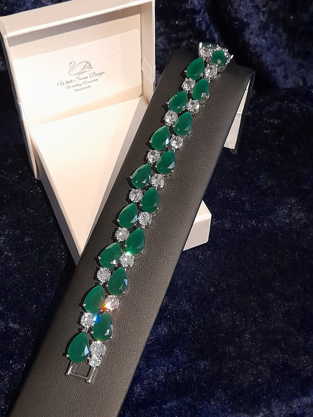 Emerald Green Cubic Zirconia Bracelet: Silver Bridal Jewelry
