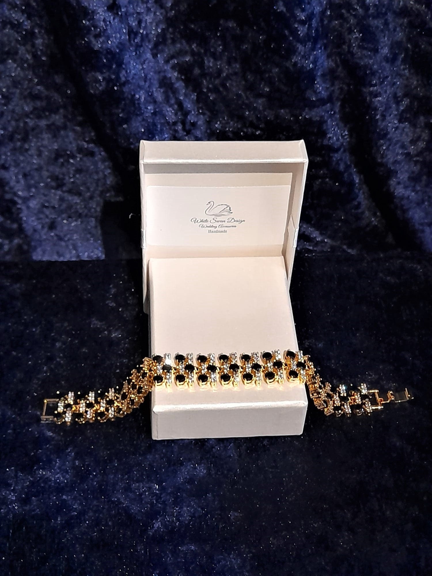Gold Bridal Bracelet: Black Cubic Zirconia Copper Bracelet