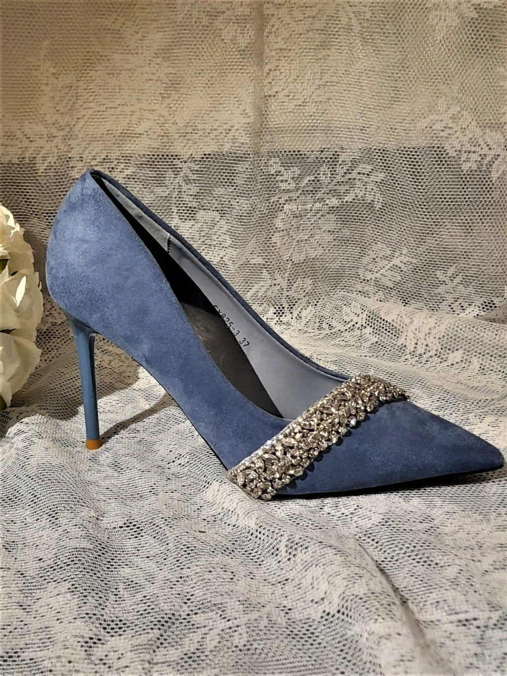 Suede Something Blue Shoes,Decorated Wedding Heels,Shoes For Bridesmaid