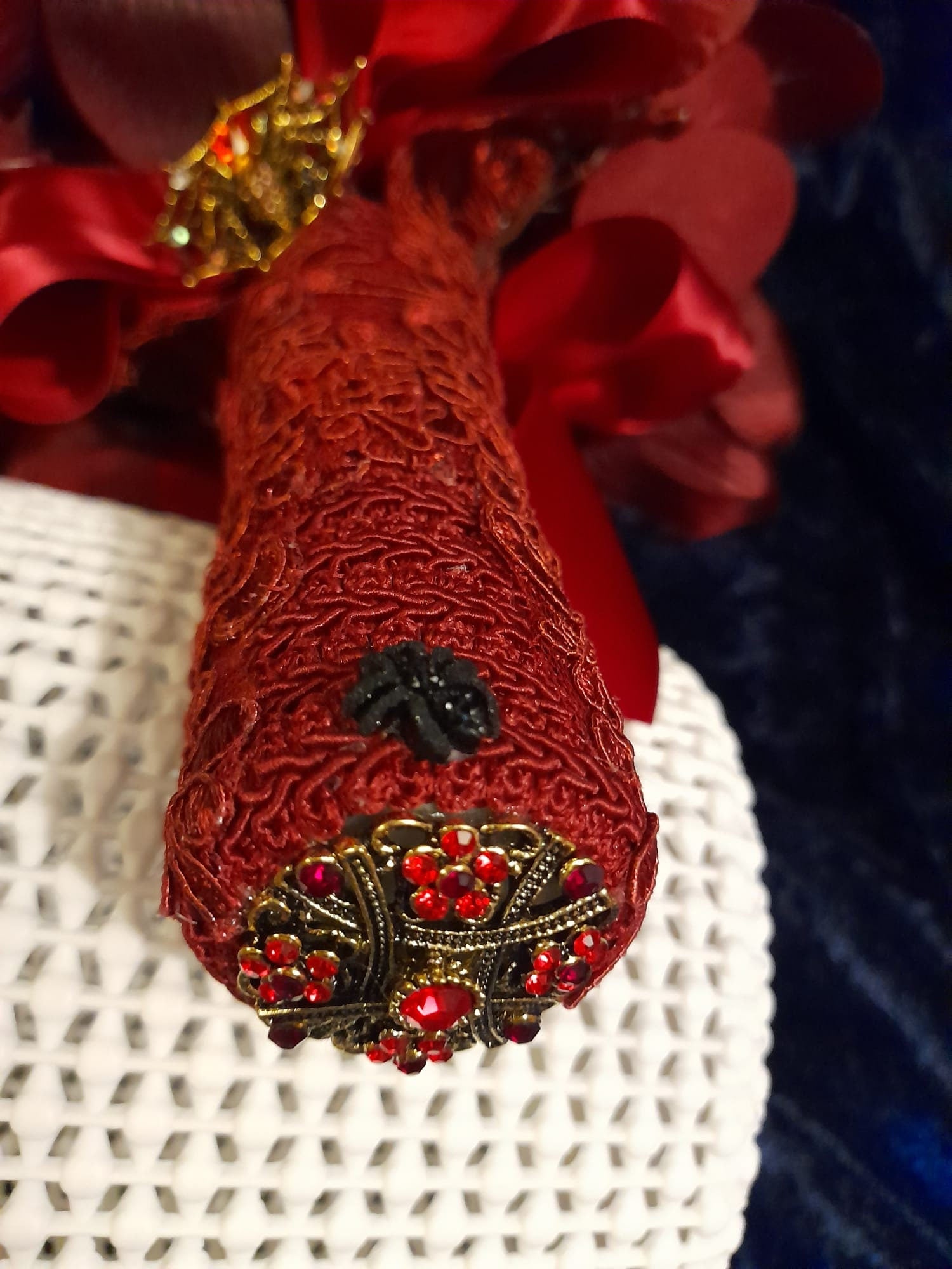 Wine Red Silk Rose Bouquet: Handmade Wedding Flowers