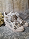 White Bridal Shoes,Wedding Wedges,Decorated Sneakers