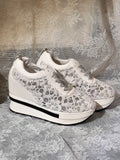 White Wedding Shoes,Embroidered Sneakers,Decoraited Bridal Trainers