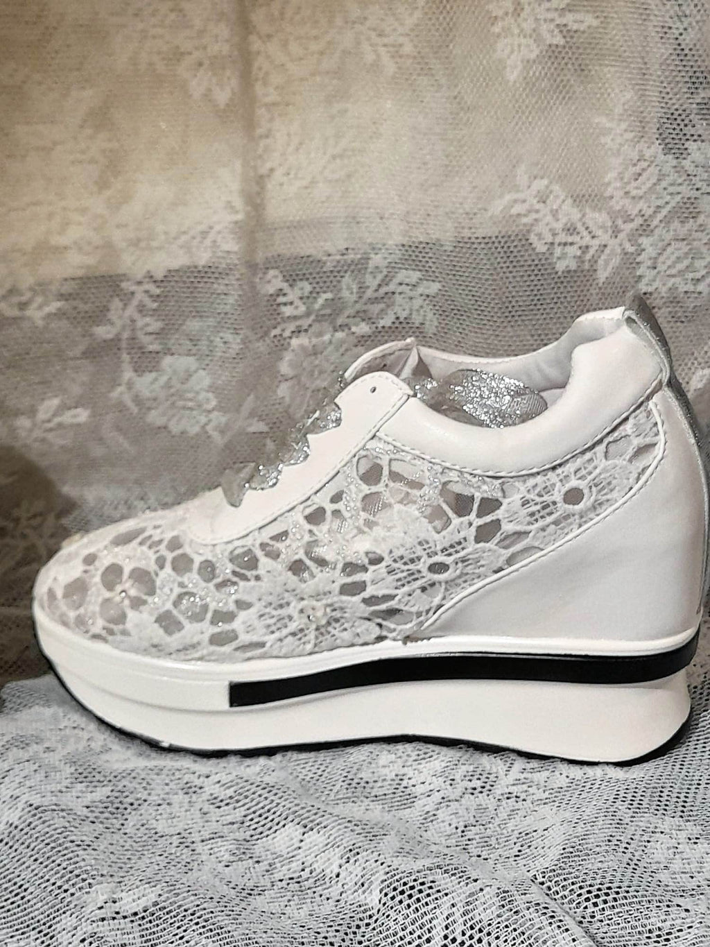White Wedding Shoes,Embroidered Sneakers,Decoraited Bridal Trainers