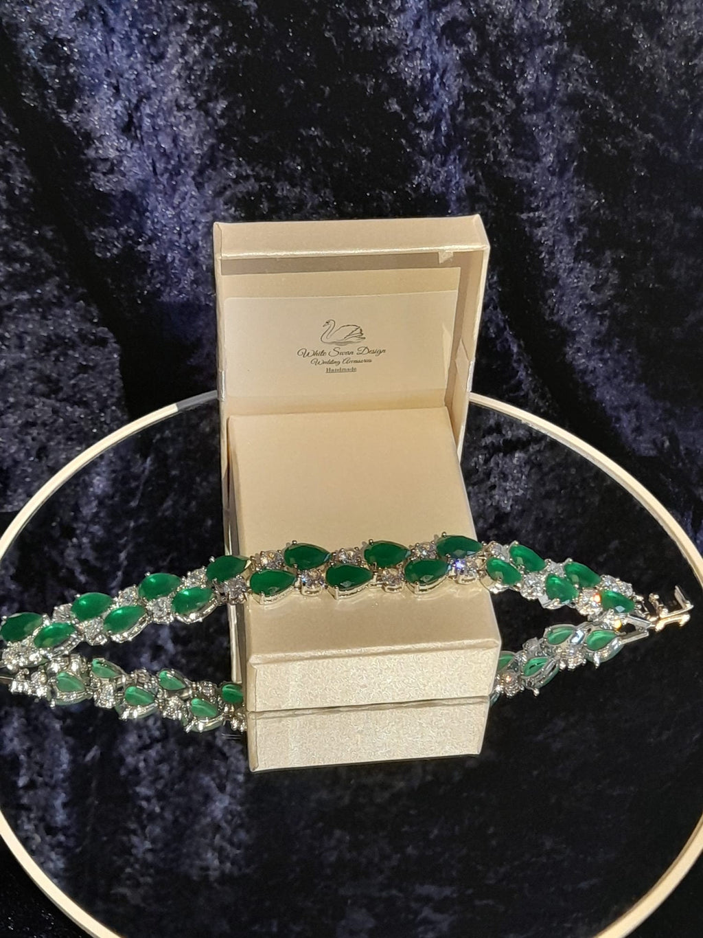 Emerald Green Cubic Zirconia Bracelet: Silver Bridal Jewelry
