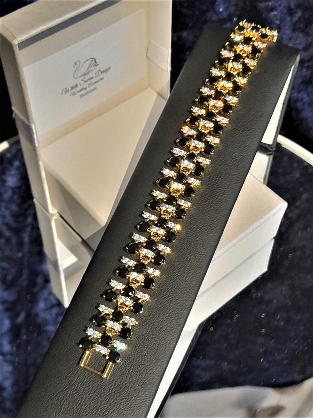 Gold Bridal Bracelet: Black Cubic Zirconia Copper Bracelet