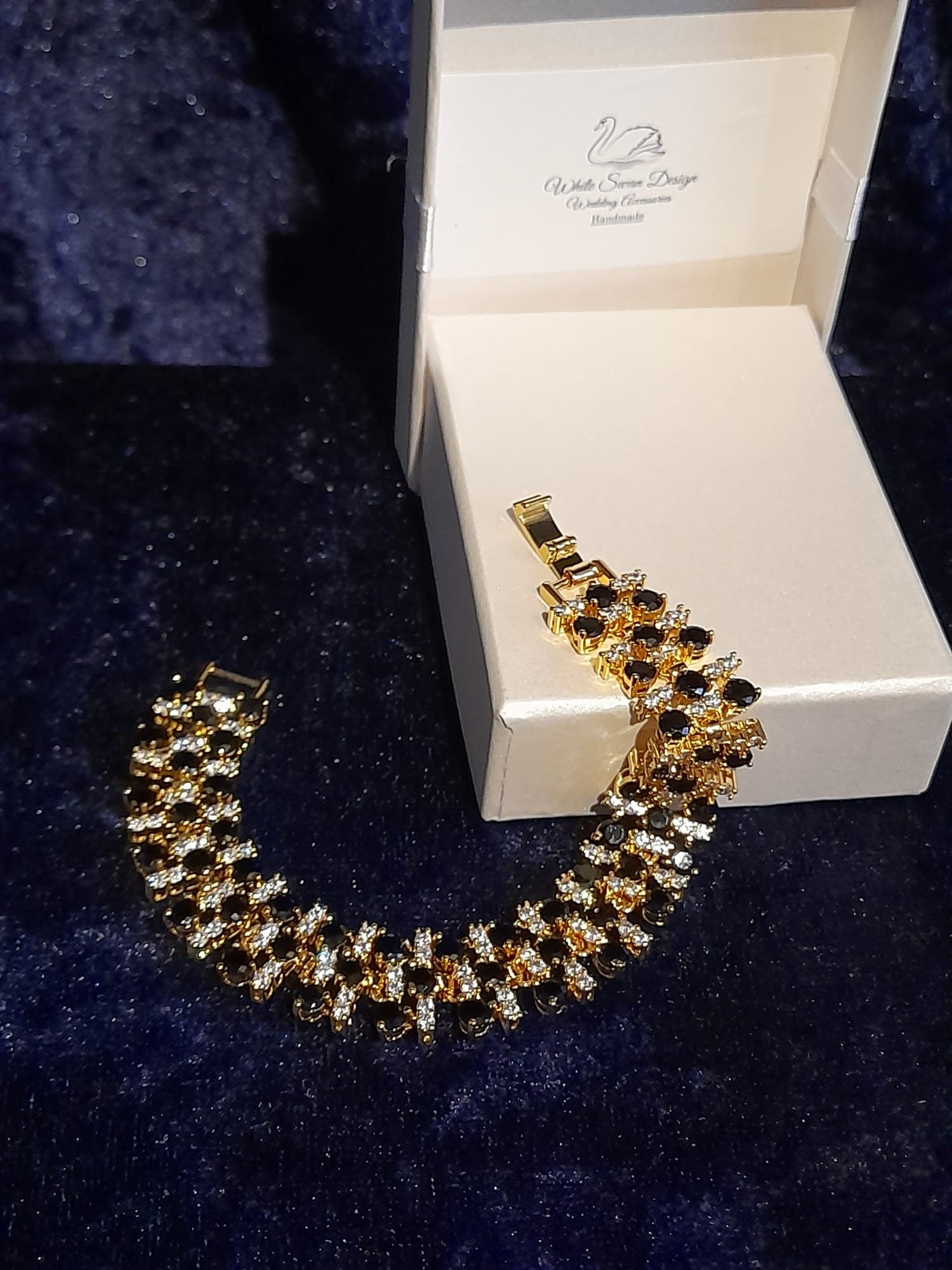 Gold Bridal Bracelet: Black Cubic Zirconia Copper Bracelet