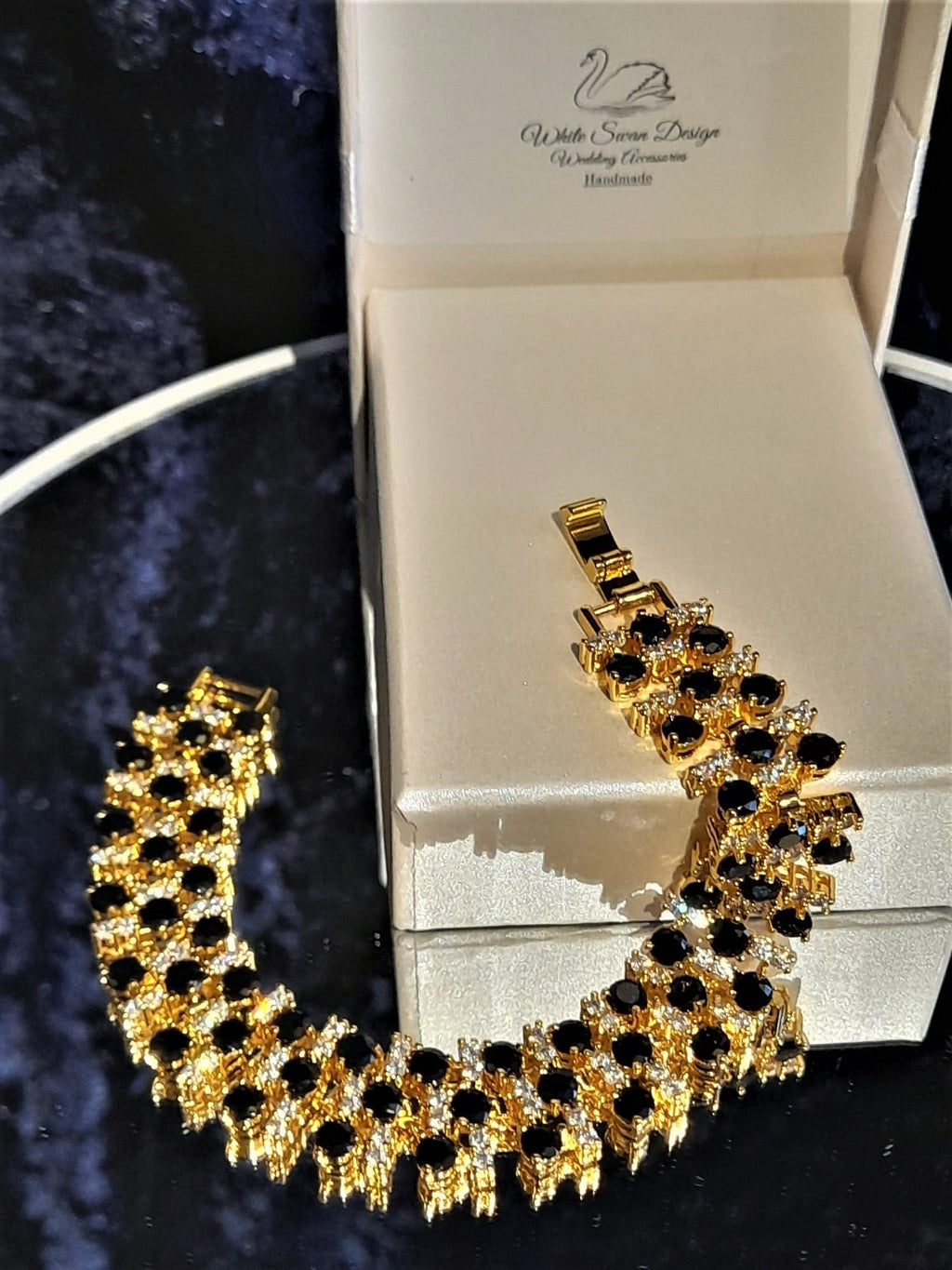 Gold Bridal Bracelet: Black Cubic Zirconia Copper Bracelet