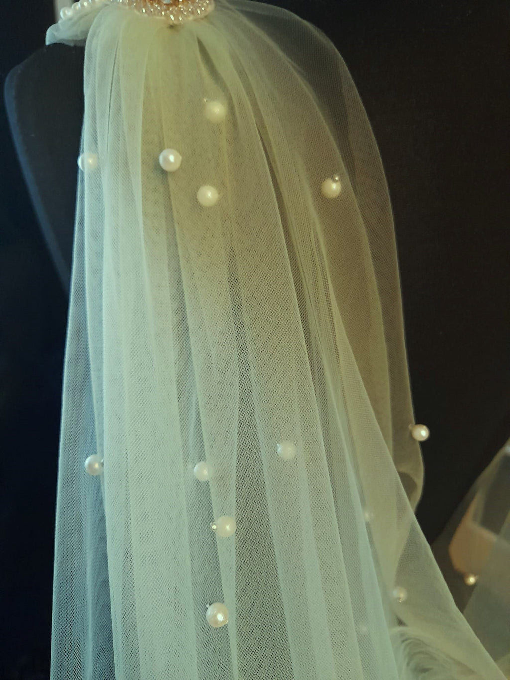 Sage Green Wedding Cape Veil with Pearls - Customizable Cathedral Wrap
