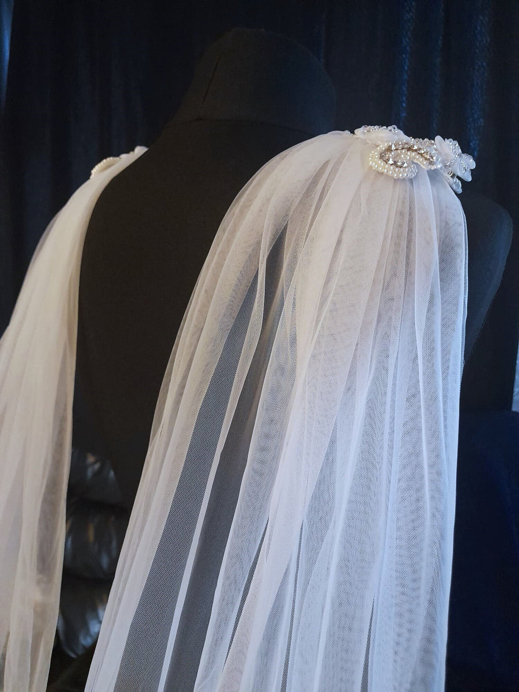 White Peacock Wedding Cape Veil: Cathedral Length Bridal Cloak