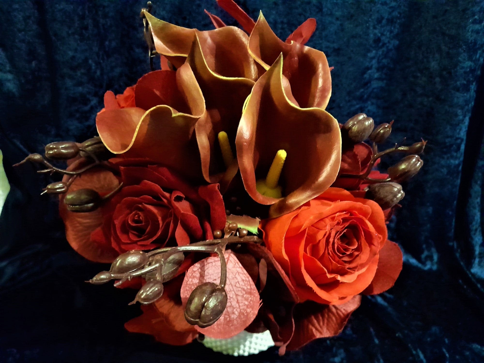Wine Red Silk Rose Bouquet: Handmade Wedding Flowers