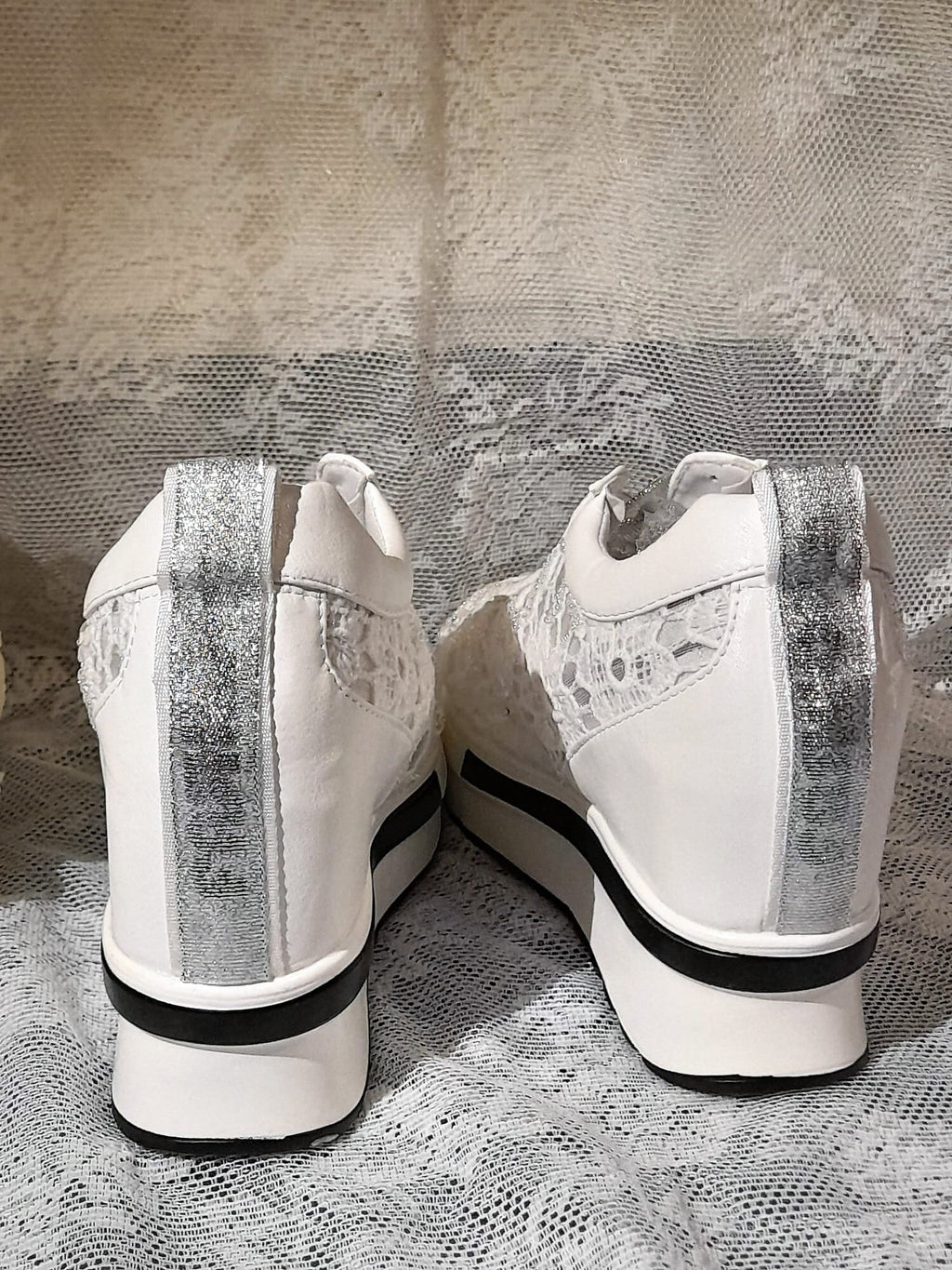 White Wedding Shoes,Embroidered Sneakers,Decoraited Bridal Trainers