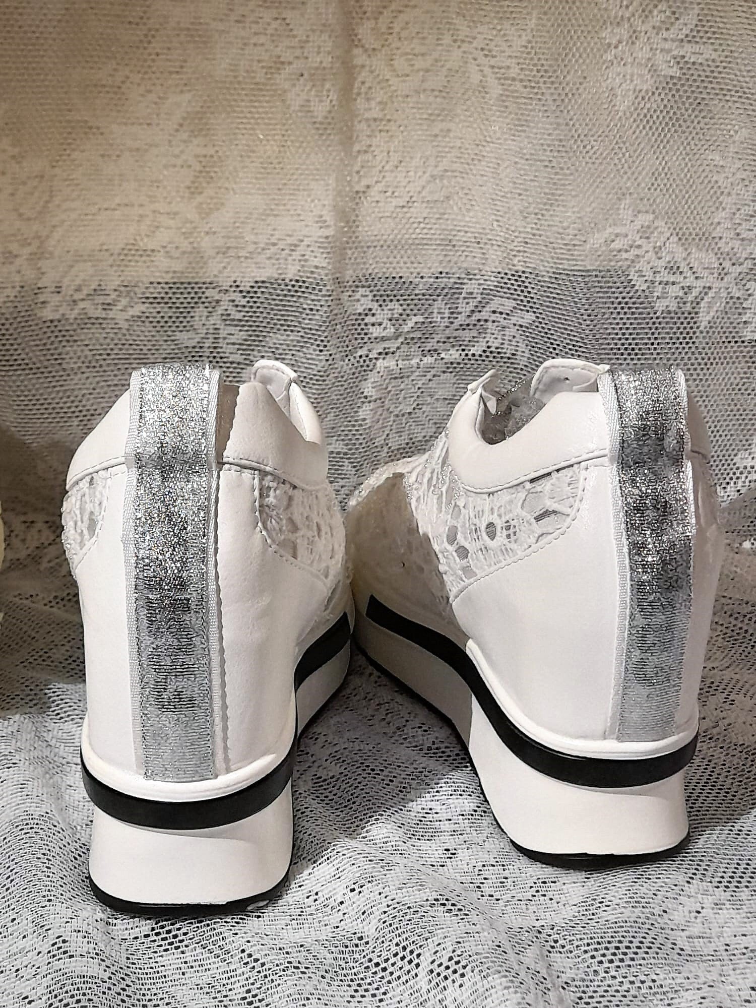White Wedding Shoes,Embroidered Sneakers,Decoraited Bridal Trainers