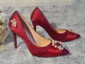 Red Wine Satin Evening Shoes,Wedding Footwear,Shoes For Bridesmaid