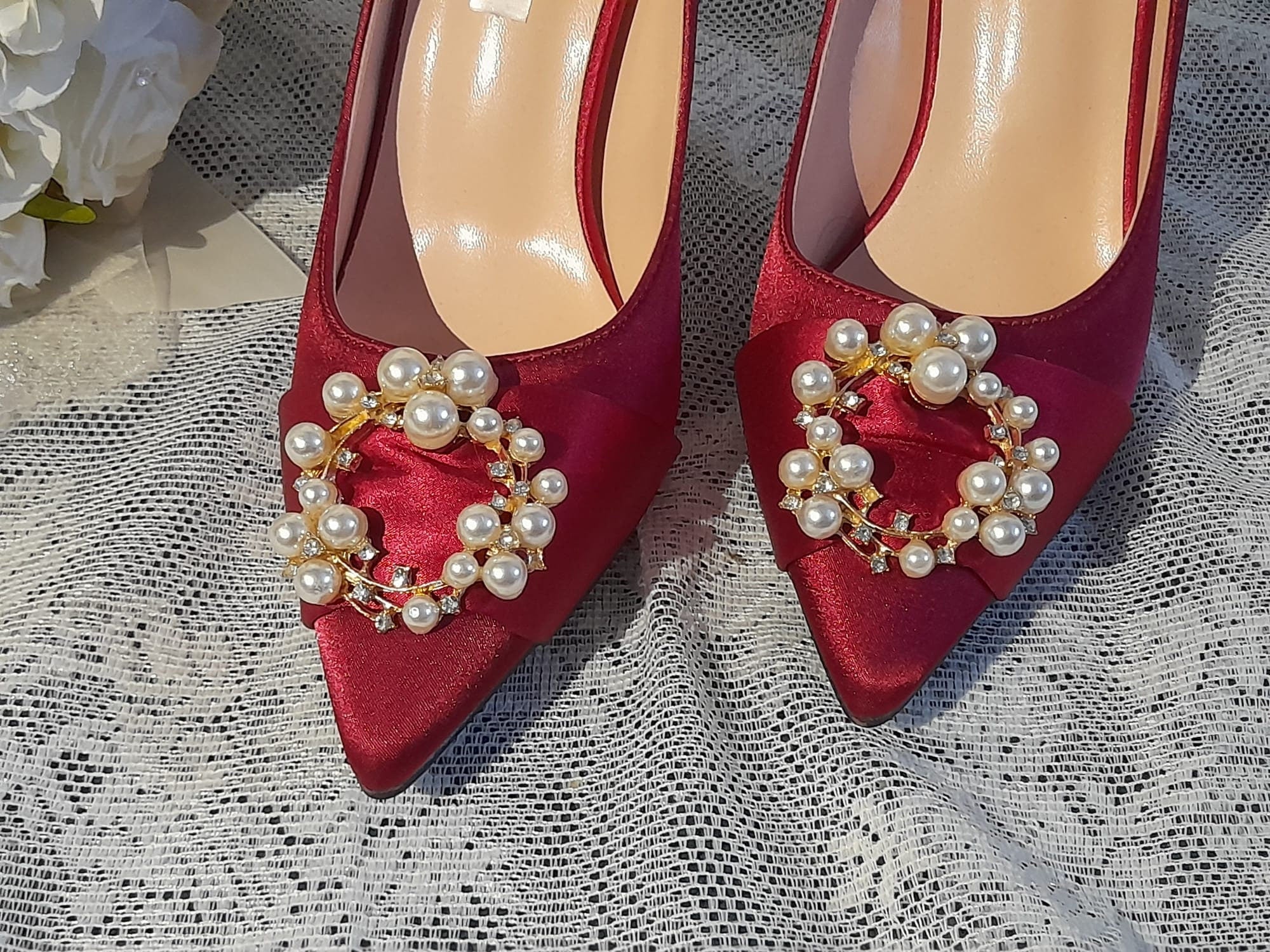 Red Wine Satin Evening Shoes,Wedding Footwear,Shoes For Bridesmaid