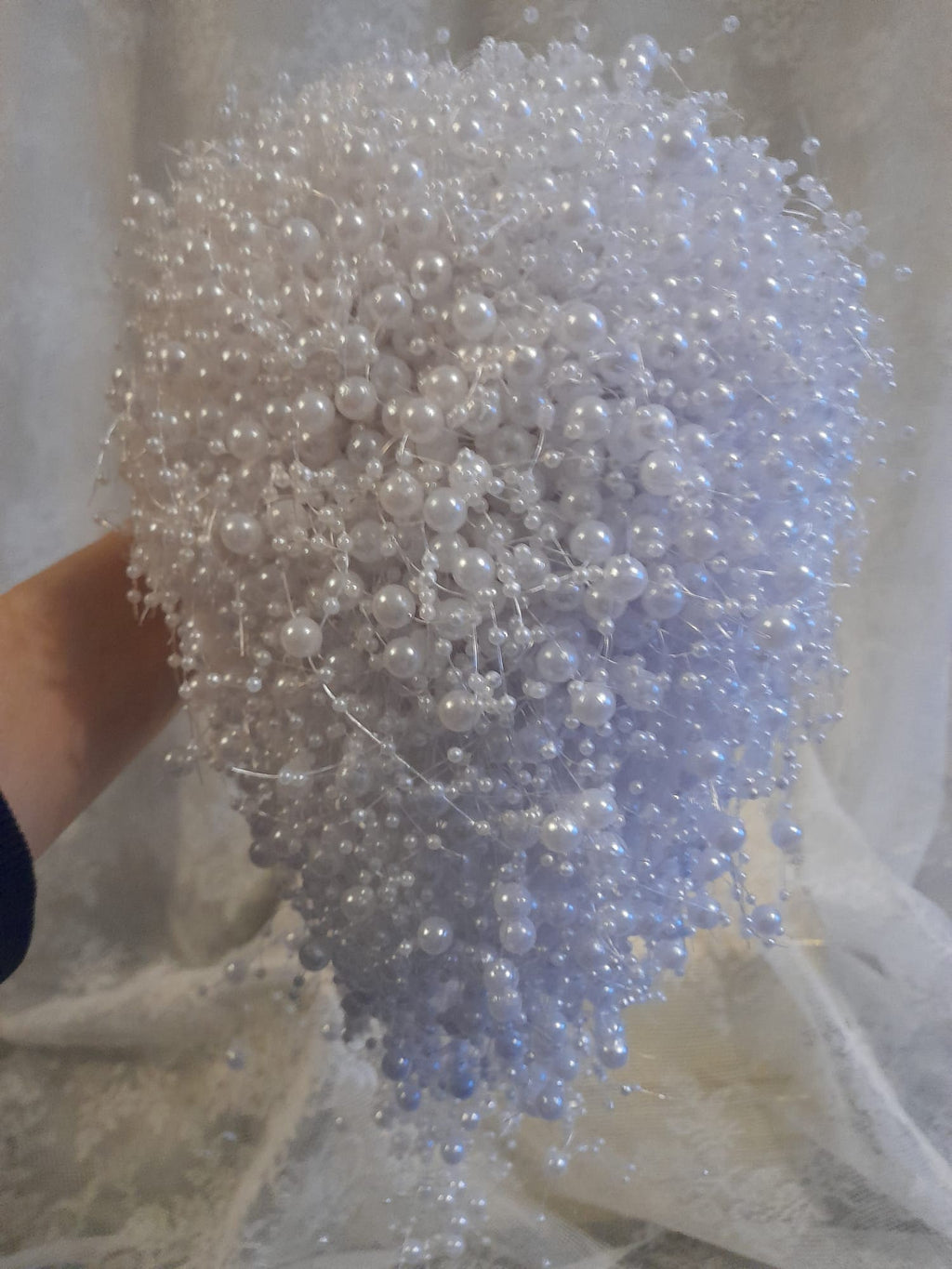 White Pearl Waterfall Bridal Bouquet,Cascading Wedding Keepsake