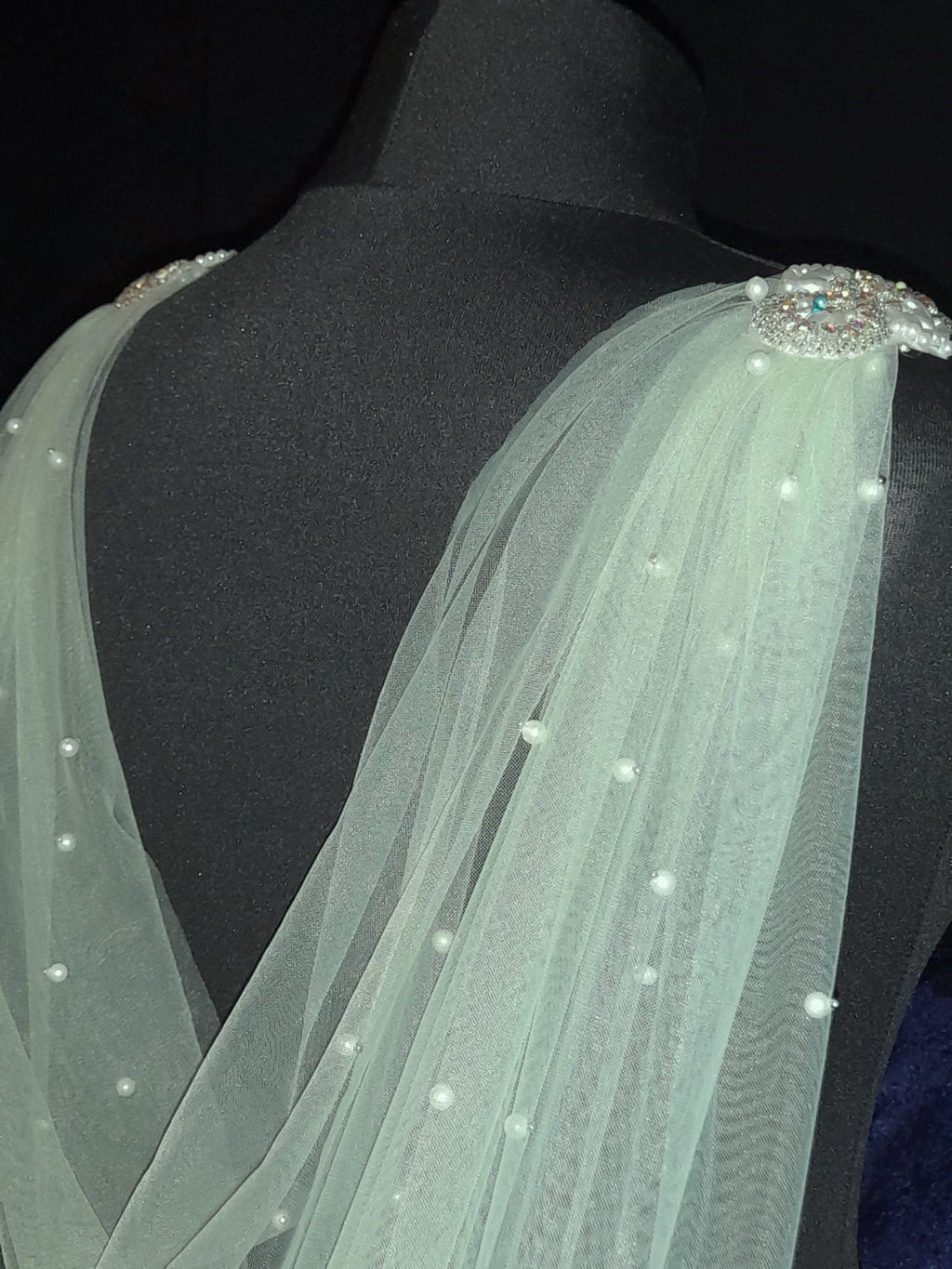 Sage Green Wedding Cape Veil with Pearls - Customizable Cathedral Wrap