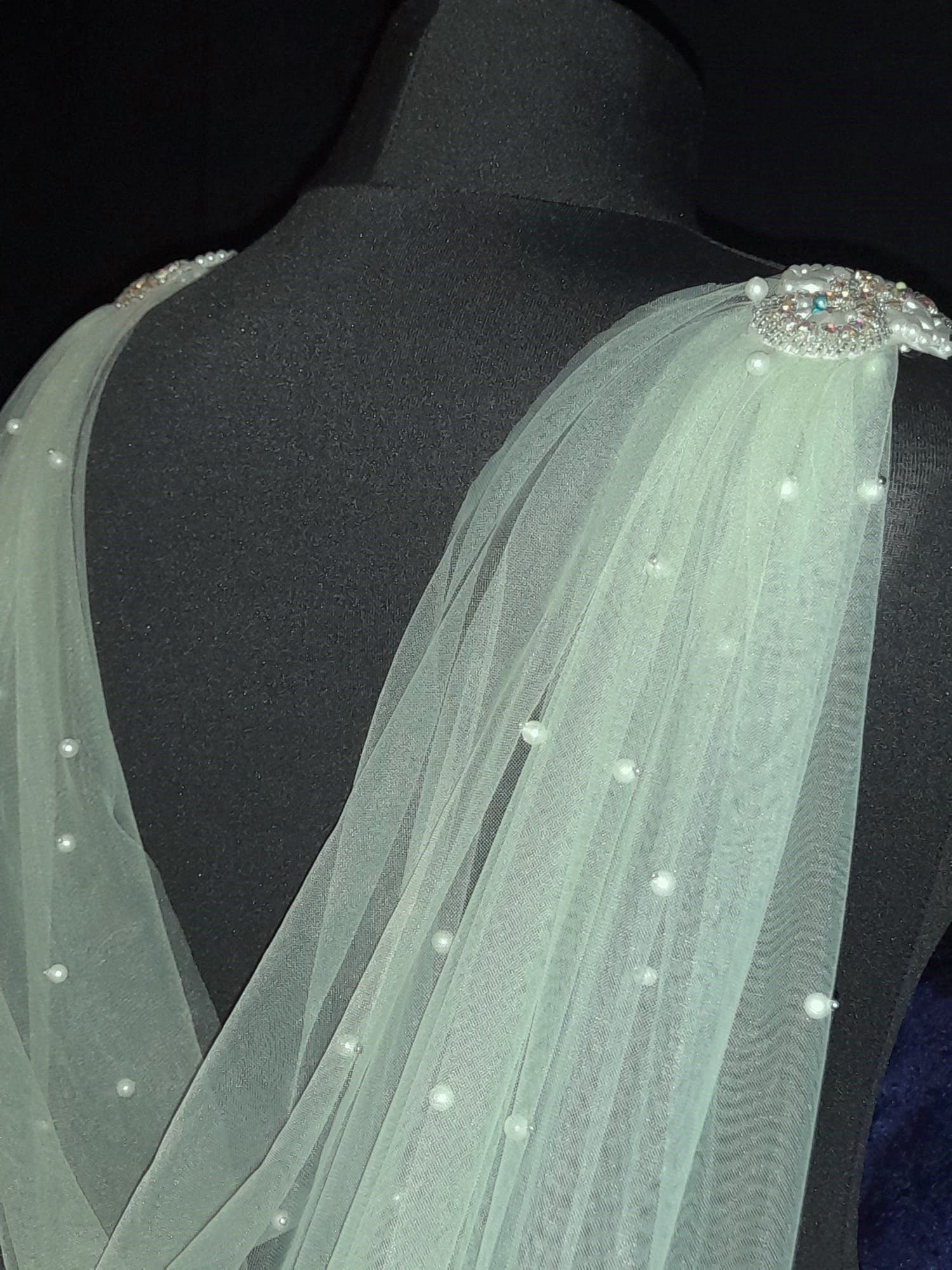 Sage Green Wedding Cape Veil with Pearls - Customizable Cathedral Wrap