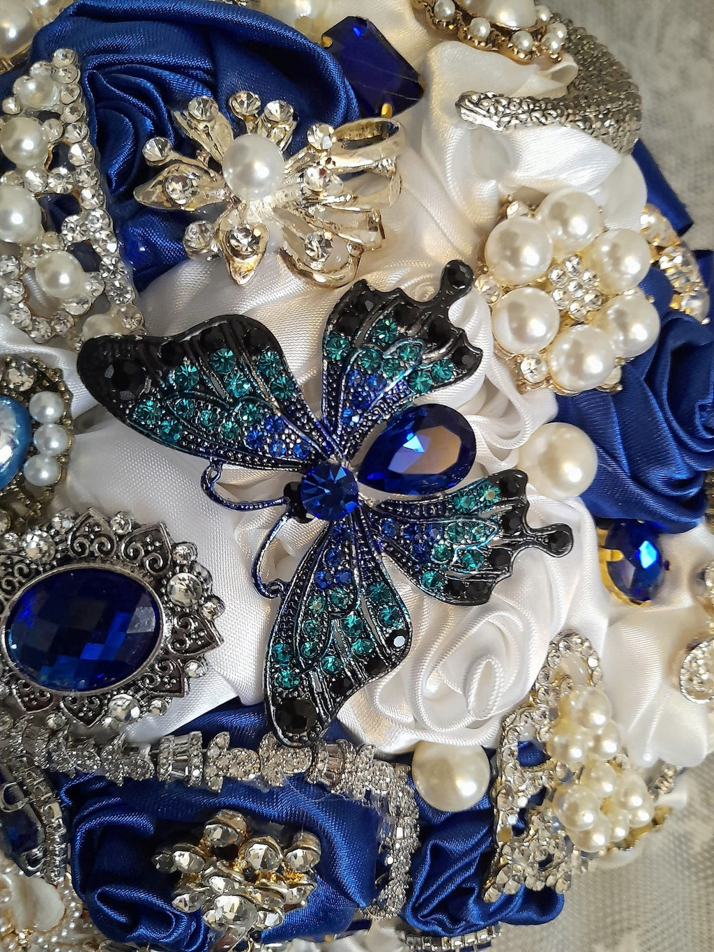 Royal Blue Brooch Wedding Bouquet: Something Blue Bridal Posy