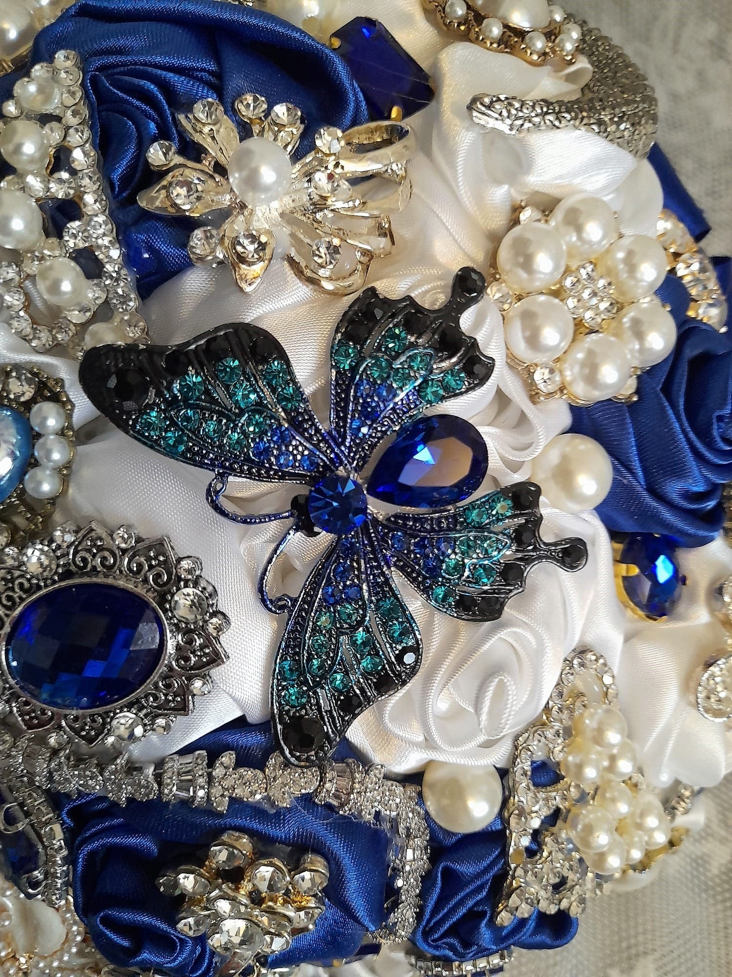 Royal Blue Brooch Wedding Bouquet: Something Blue Bridal Posy