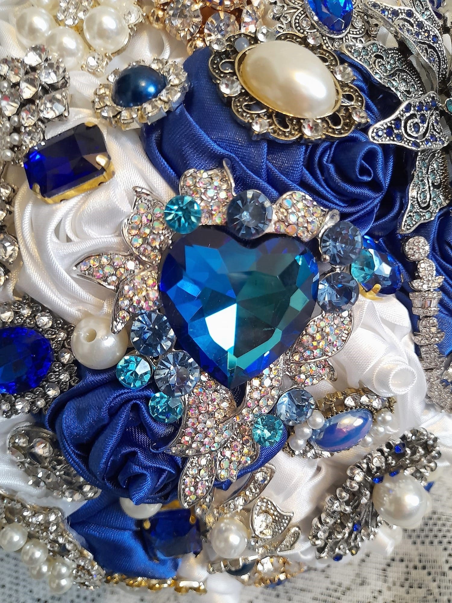Royal Blue Brooch Wedding Bouquet: Something Blue Bridal Posy