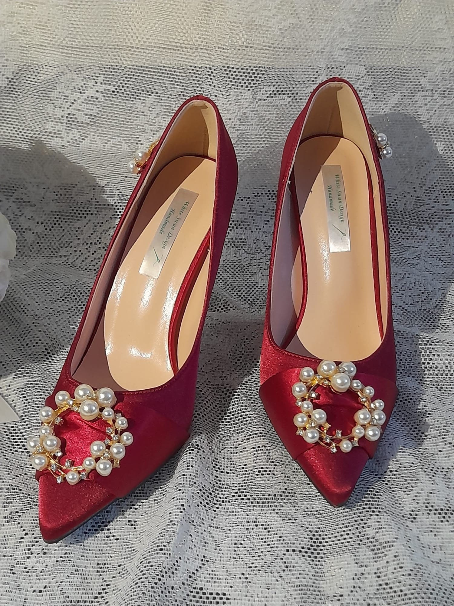 Red Wine Satin Evening Shoes,Wedding Footwear,Shoes For Bridesmaid