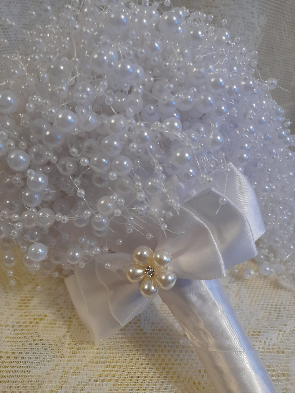 White Pearl Waterfall Bridal Bouquet,Cascading Wedding Keepsake