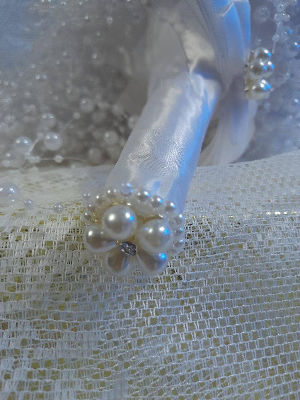 White Pearl Waterfall Bridal Bouquet,Cascading Wedding Keepsake